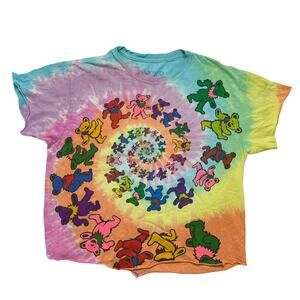 LIQUID BLUE Greatful Dead Dancing Bears Crop Tie Dye Tee Size Medium Mens Unisex